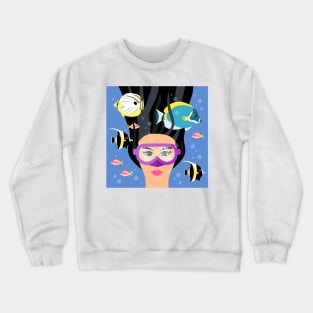 Black hair girl diving in tropical waters Crewneck Sweatshirt